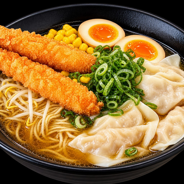Dumpling Ramen with 2 Tempura.